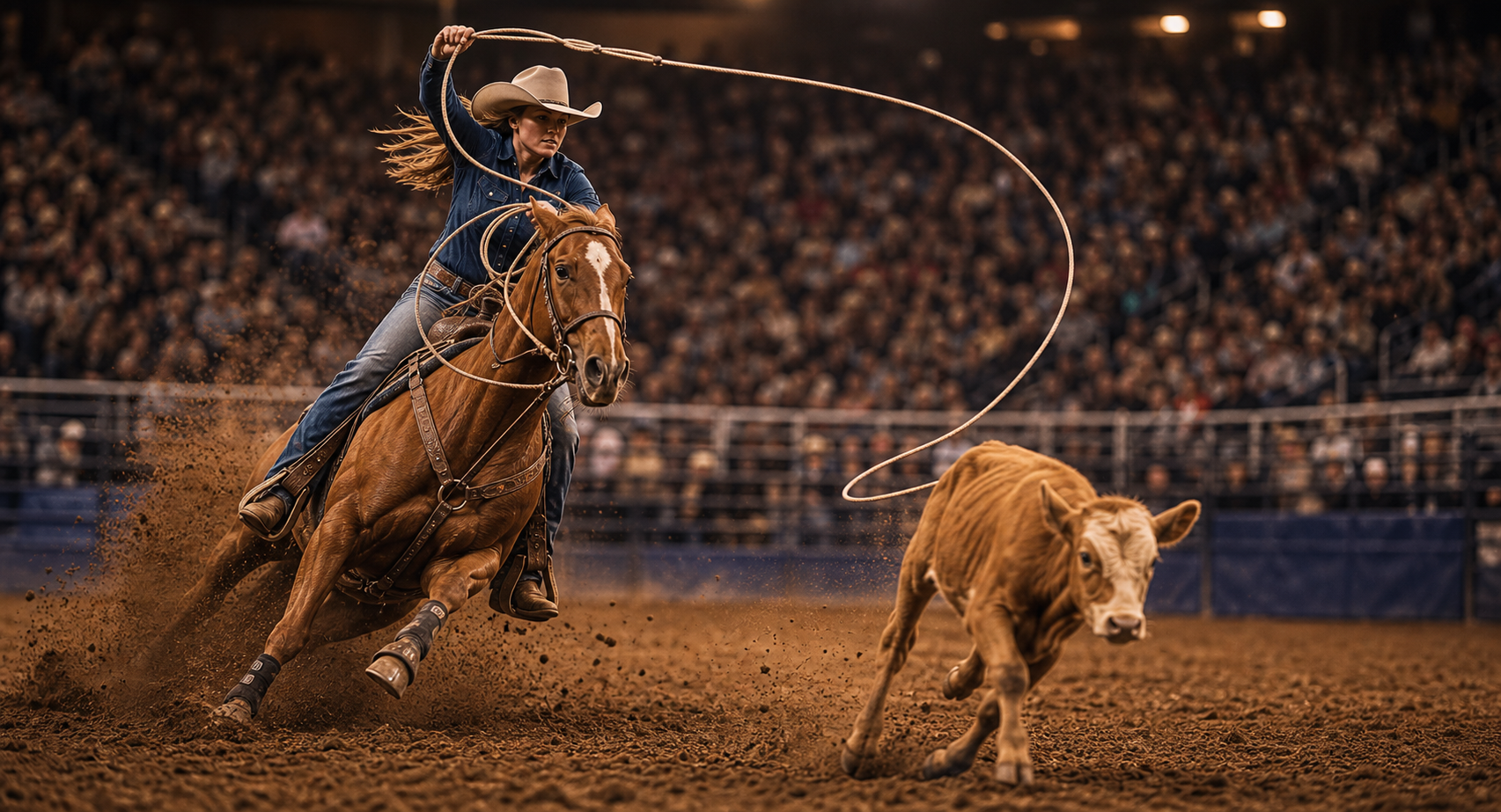 WPRA breakaway roper competing in an arena